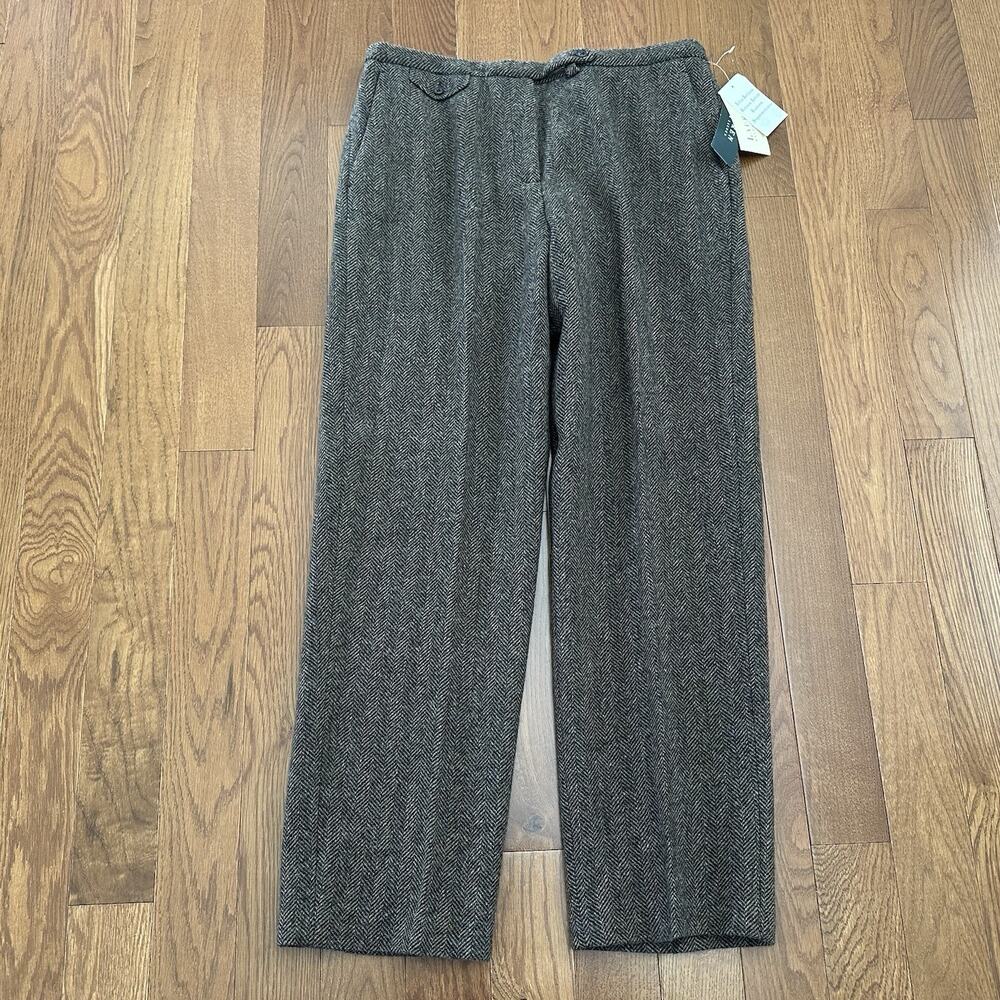Lauren Ralph Lauren Wool Pants Chestnut Brown Herringbone Women Size‎ 14 NWT